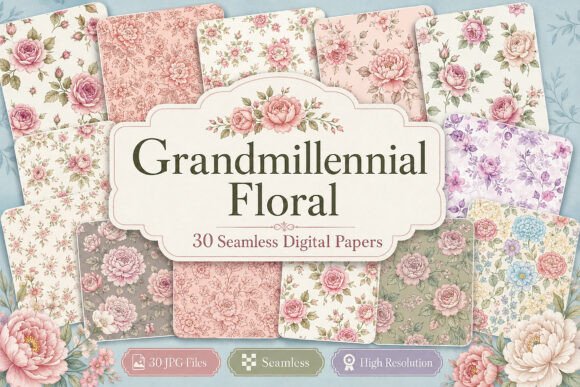 Download Grandmillennial Floral Seamless Bundle - Seamless bundle Collection