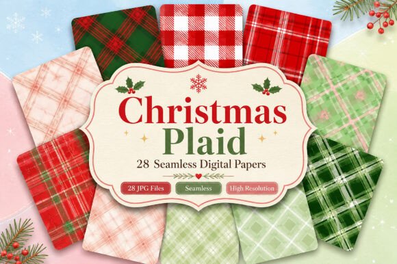 Download Christmas Plaid Digital Paper Set - Premium Bundle