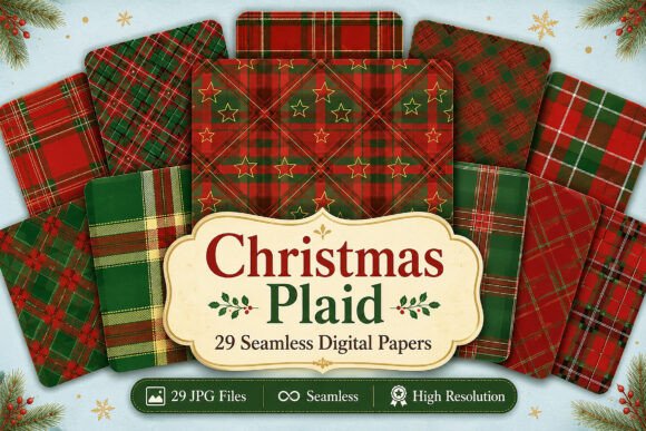 Download Christmas Plaid Seamless Digital Bundle - Premium Resources