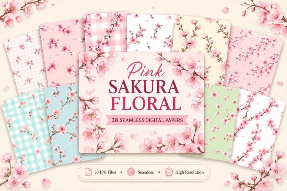 Download Pink Sakura Floral Seamless Bundle - Seamless bundle Collection