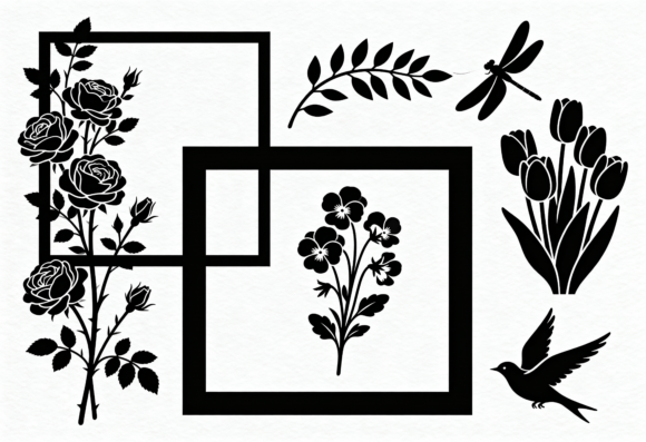 Download Black Floral Silhouettes SVG Bundle - Floral silhouettes Collection