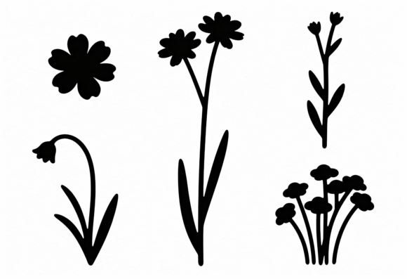 Download Black Floral Silhouettes SVG Clipart - Floral silhouettes Collection