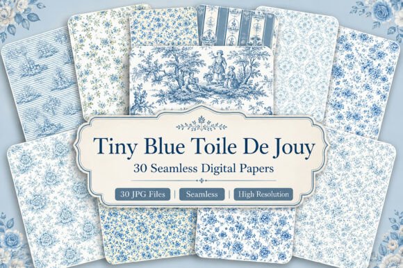 Download Tiny Blue Toile De Jouy Seamless Bundle - Seamless bundle Collection